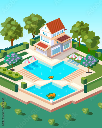 luxury villa swimming pool garden plot