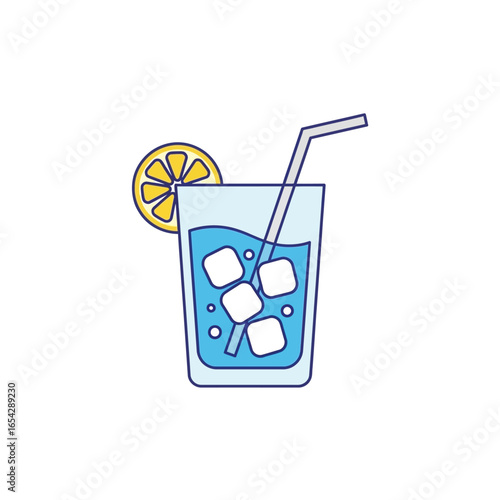 Refreshing Cold Drink with Ice and Lemon Slice, Perfect for Summer Hydration