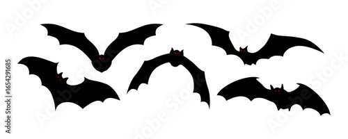 set of flying bat silhouettes