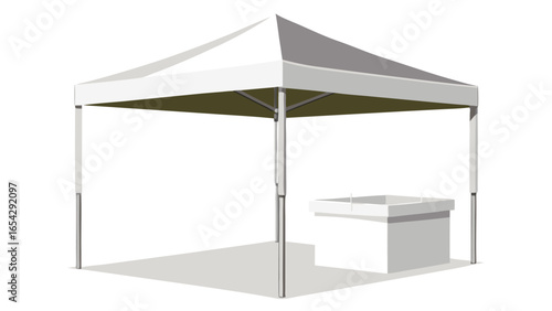 A white tent with a table and chairs arranged inside for an event..eps