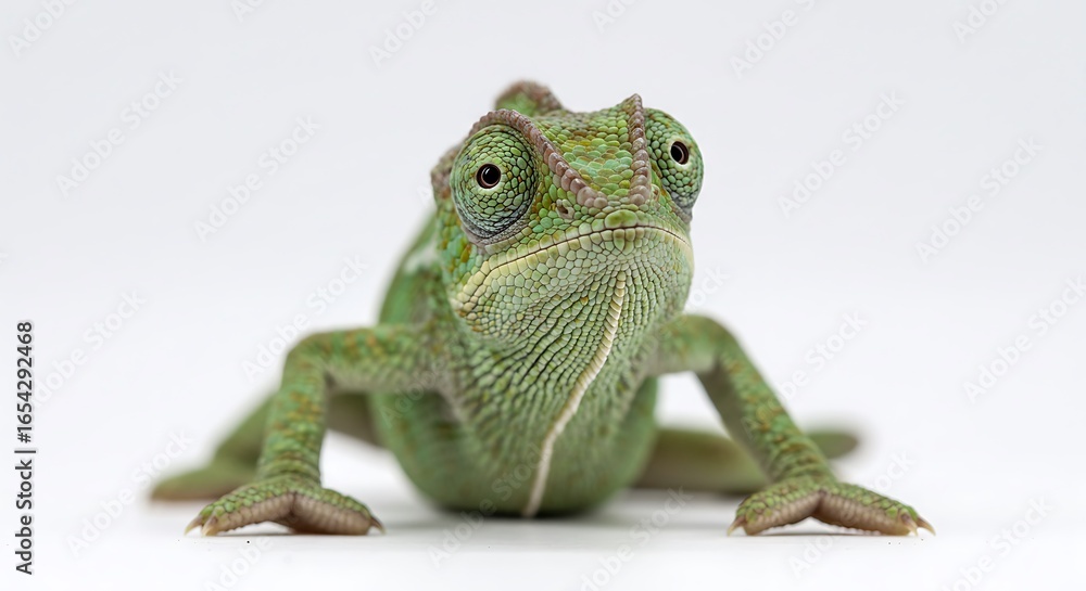 Fototapeta premium Juvenile Chameleon Portrait Against White Background