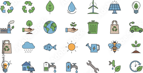 Illustration showing environmental conservation and sustainability icons
