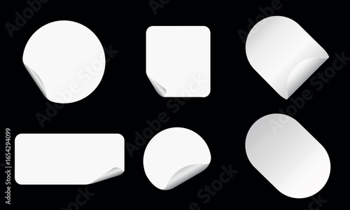 Paper sticker set, rounded square labels, adhesive paper tags vector