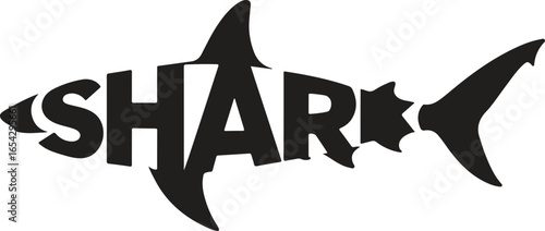 Vector illustration of simple typography shark logo template. Blood splatter.