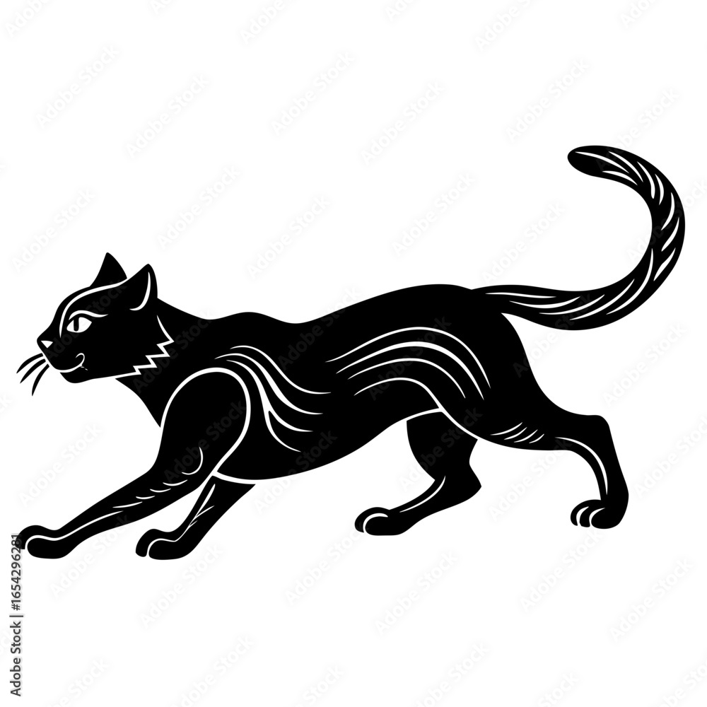 Obraz premium Running Cat Silhouette SVG | Fast Cat Movement Vector Clipart for Cricut and Vinyl Crafts