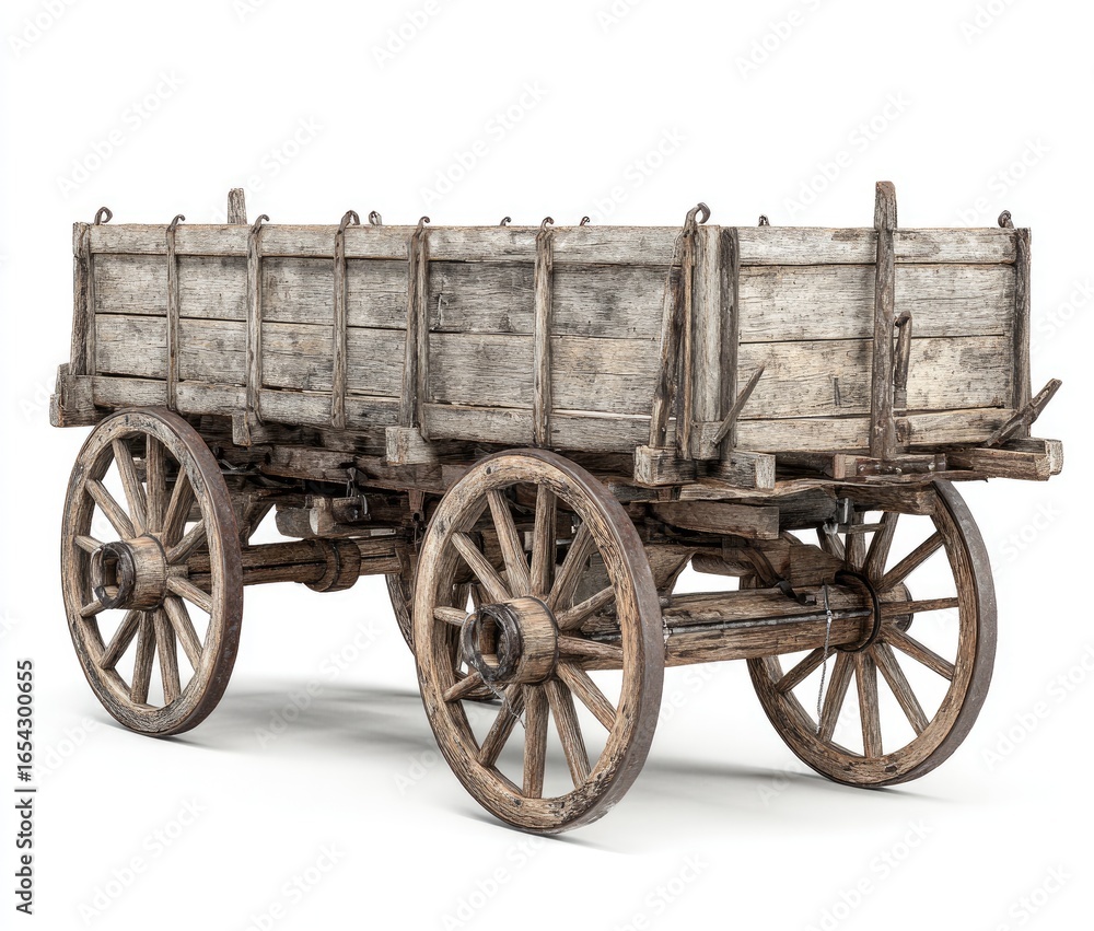 Fototapeta premium Aged wooden farm wagon, rear view
