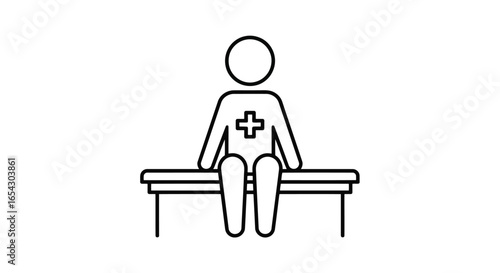 Illustration of a patient sitting on a medical examination table isolated on white background