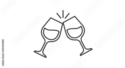 Two wine glasses toasting isolated on white background, celebrating a special event