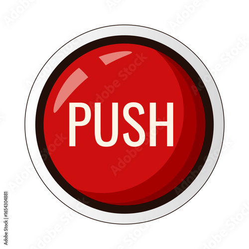 Red vector Button with text Push. Vector illustration of simple Red start Button isolated transparent background. Perfect for technology start project course business layout. EPS 10