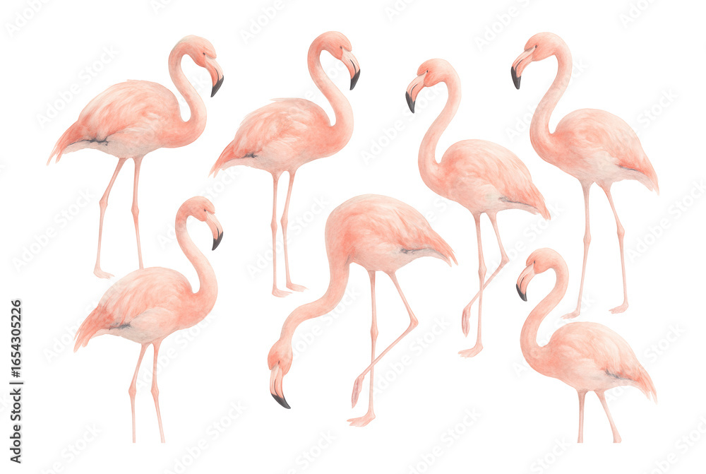 Fototapeta premium Watercolor flamingo set.