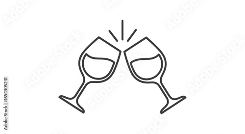 Two wine glasses toasting isolated on white background for celebration and friendship
