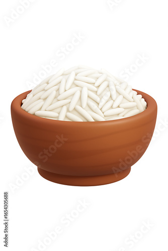 3d Dry basmati rice in a wooden bowl High quality Realistic image