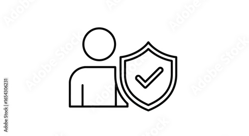 Person with shield isolated on white background, representing security and protection