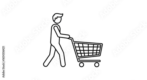 Person pushing a shopping cart isolated on white background