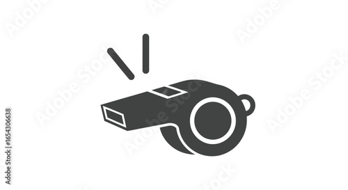 Black whistle isolated on white background used by referees and coaches