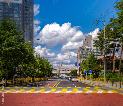Street trees and streetscapes in Seoul's residential area in summer