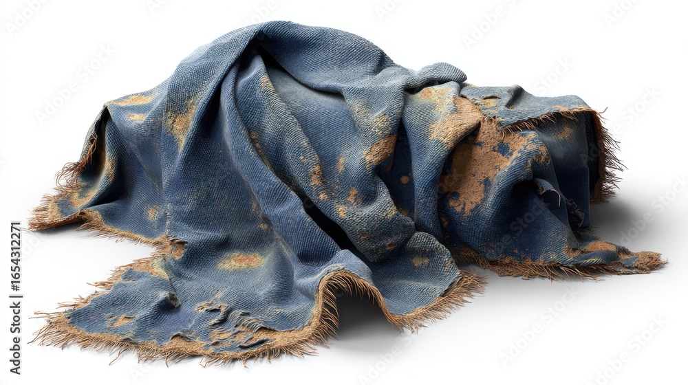 Fototapeta premium Worn blue textile display indoor setting photography artistic presentation close-up view texture concept