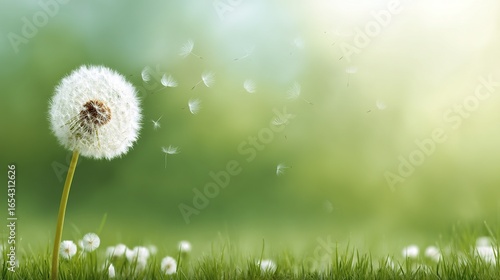 Dandelion Seed Dispersal in Nature, Symbolizing Journey, Graduation, and the Concept of New Beginnings.