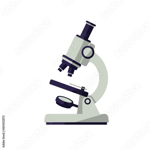 A light grey microscope, detailed illustration, scientific instrument, research tool.
