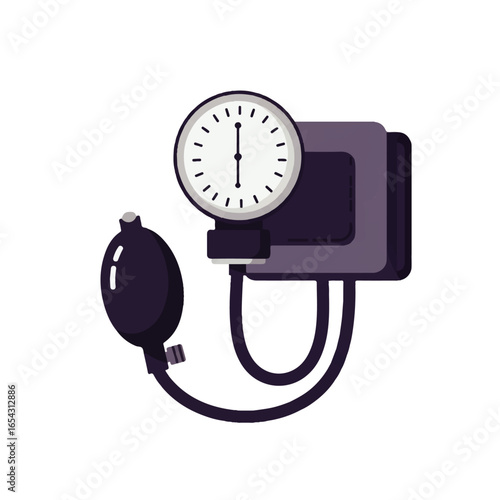Illustration of a blood pressure monitor with a gauge, cuff, and bulb, isolated on white.