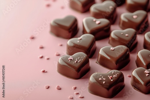 Heart-shaped Chocolates Arranged on Pink Surface for Romantic Occasions on a ...