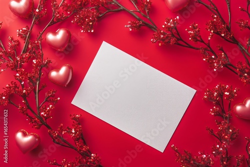 Bright Red Surface Adorned With Hearts and Twigs Set for a Romantic Occasion ...