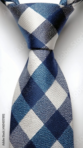 Elegant Blue and White Checkered Tie Showcasing Its Intricate Pattern and Cla...