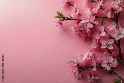 Beautiful Pink Cherry Blossom Branches on a Pastel Background for Spring Insp...
