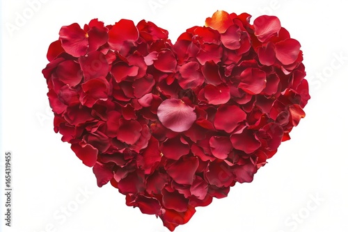 Heart Shaped Arrangement of Red Rose Petals Displayed on a Light Background f...