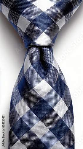 Stylish Blue and White Checkered Tie With Elegant Knot for Formal Occasions o...