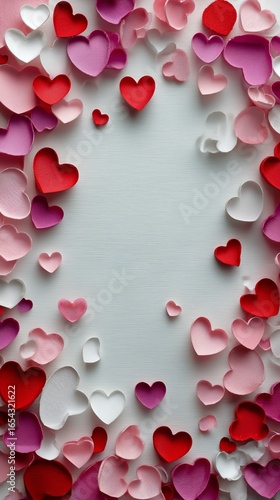 Heart-shaped Decorations in Various Colors Create a Festive Frame for Celebra...