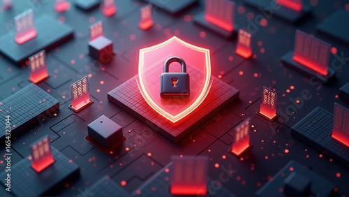 A glowing shield protects a sleek black padlock, signifying cybersecurity and data integrity.