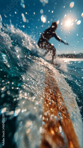 Surfer Enjoying Thrilling Waves Under a Sunny Sky at the Beach