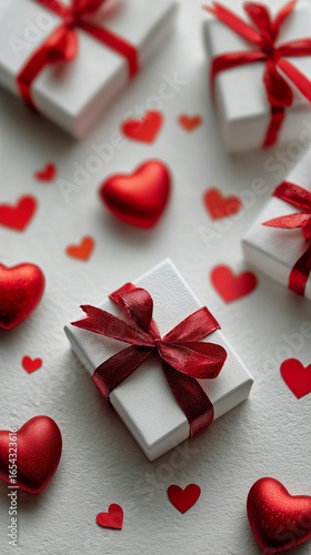 Decorative Gifts and Heart Shapes Create a Romantic Atmosphere for Celebration