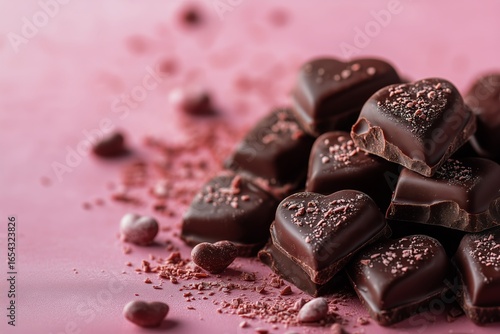 Heart-shaped Chocolates Arranged on Pink Surface for Romantic Occasions on a ...