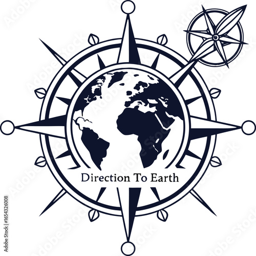 A compass with a green earth icon at its center, showing the concept of global travel and ecology