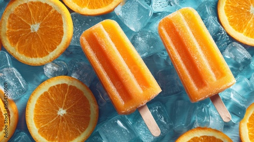 frozen orange popsicles on ice cubes