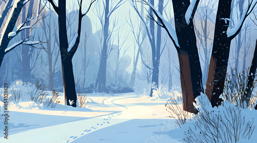 Forest in winter. Winter forest landscape with trees. Winter landscape with trees and snow. snow ground with footprints vector. 