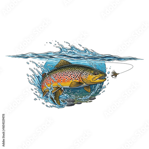 brown trout fishing illustration logo vector image t shirt