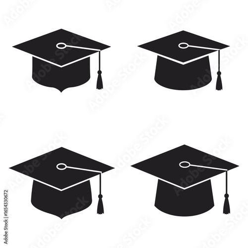 Graduation caps in different orientations on white background