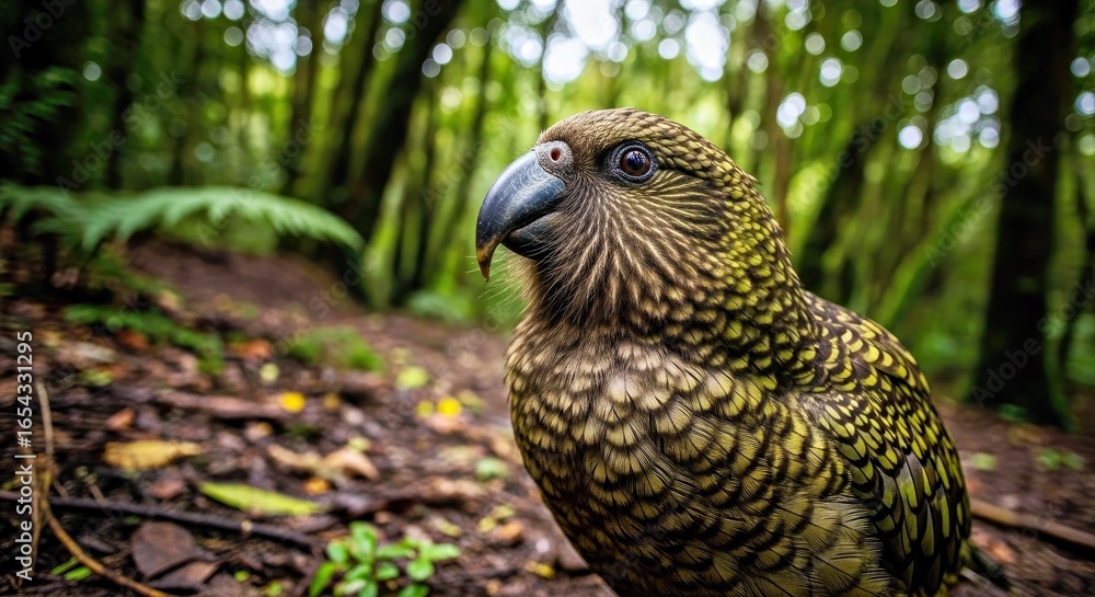 Obraz premium Quirky Kakapo Worm's Eye View with Endearing Diffused Light