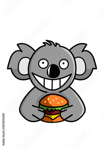 Illustration of a Koala eating a burger