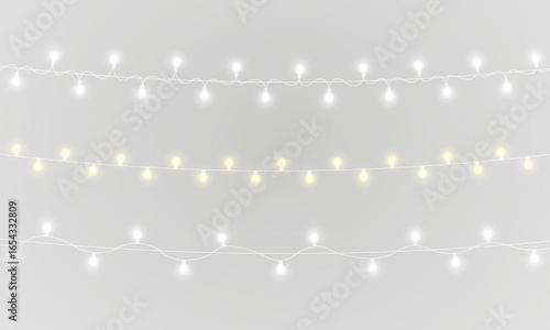 PNG festive garland with gold lamp and fairy light on transparent background for holiday card or celebration banner in winter style with abstract ribbon and bright colourful illustration