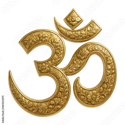 Ornate golden Om symbol with intricate floral details.