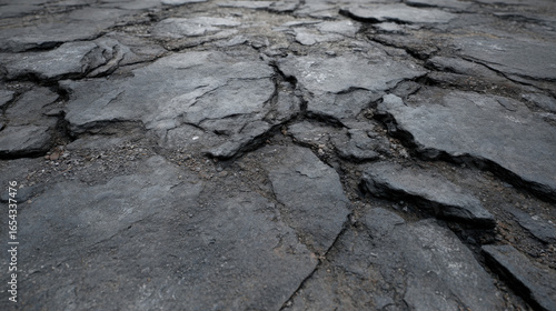 Cracked cobblestone terrain with fragmented surface used in disaster visualizations or post-apocalyptic environmental storytelling