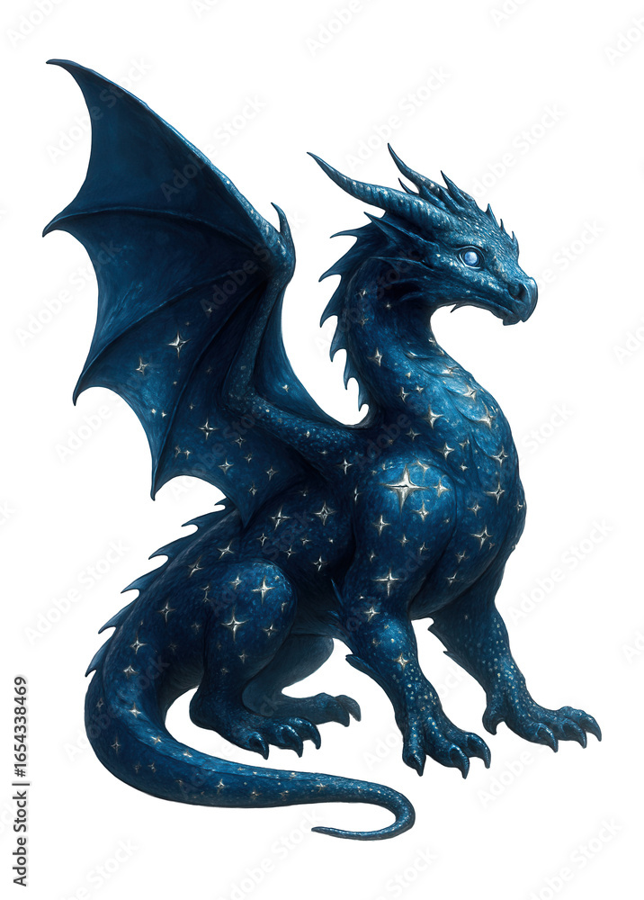 Naklejka premium Mystical blue dragon adorned with stars.