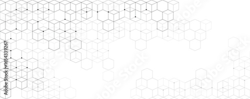 geometry geometrical digital hexagon structure connection illustration textured hexagonal abstract horizontal shape line chemistry tech science pattern dot grey grid network mesh cube polygon medicine