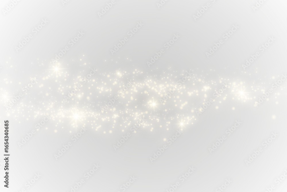 Fototapeta premium PNG glowing christmas sparkle with white and gold flare combined with shining stardust particles and bokeh effect on isolated vector background perfect for new year celebration card design