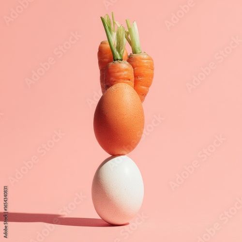 Wallpaper Mural Two eggs, topped with baby carrots, balanced on a pink background Torontodigital.ca