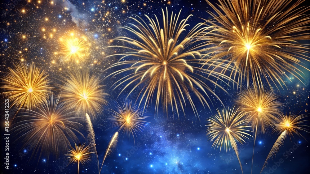 Fototapeta premium Spectacular Fireworks Display Illuminating the Night Sky with Vibrant Colors and Sparkling Light
